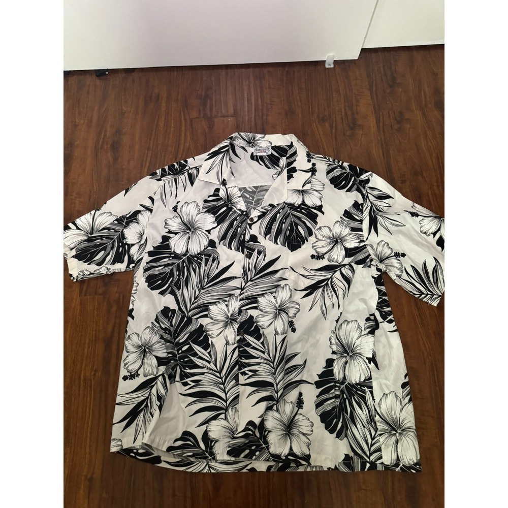 VTG Hawaiian Shirt Mens 3XL Black White Floral Print Pacific Legend USA Made